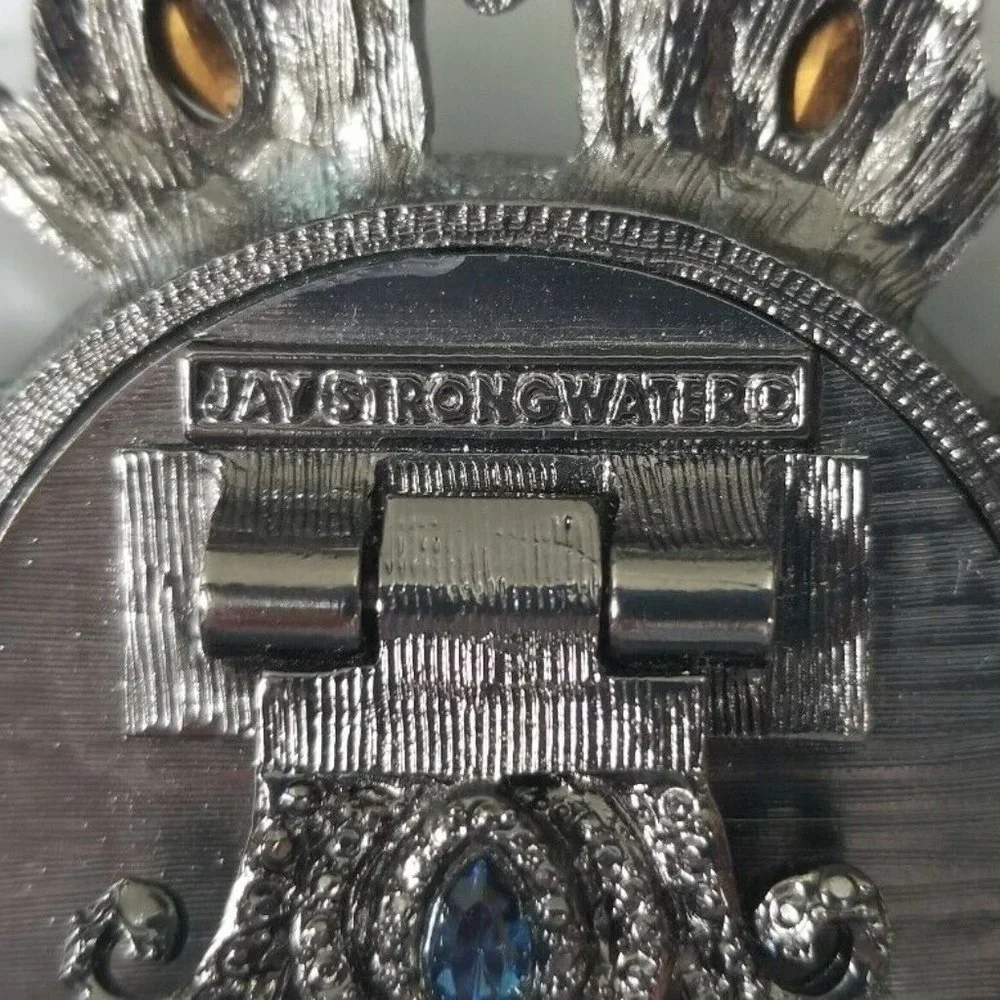 RARE JAY STRONGWATER TIARA CROWN CLAIR DE LUNE CRYSTAL ENAMEL DESK MANTLE CLOCK